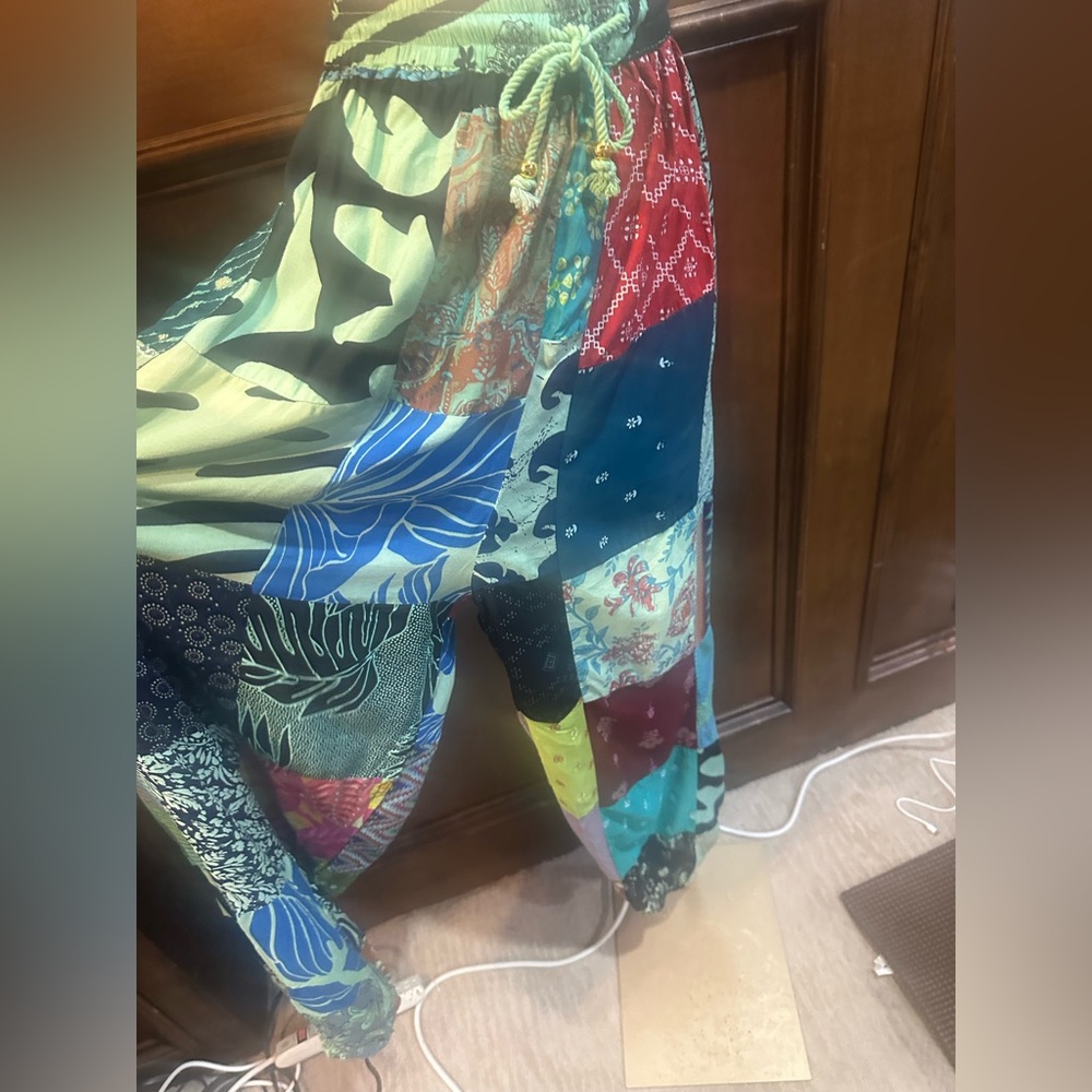 NWT SIZE OS Advance Apparels Colorful Patchwork Cropped Pants
